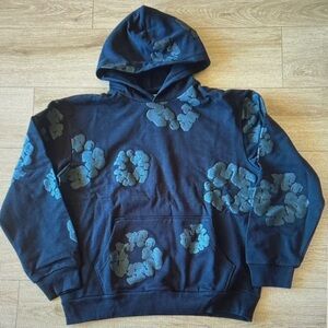 Denim Tears Men's Blue Hoodie with Floral Pattern
